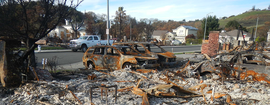 Destroyed property after a California fire loss